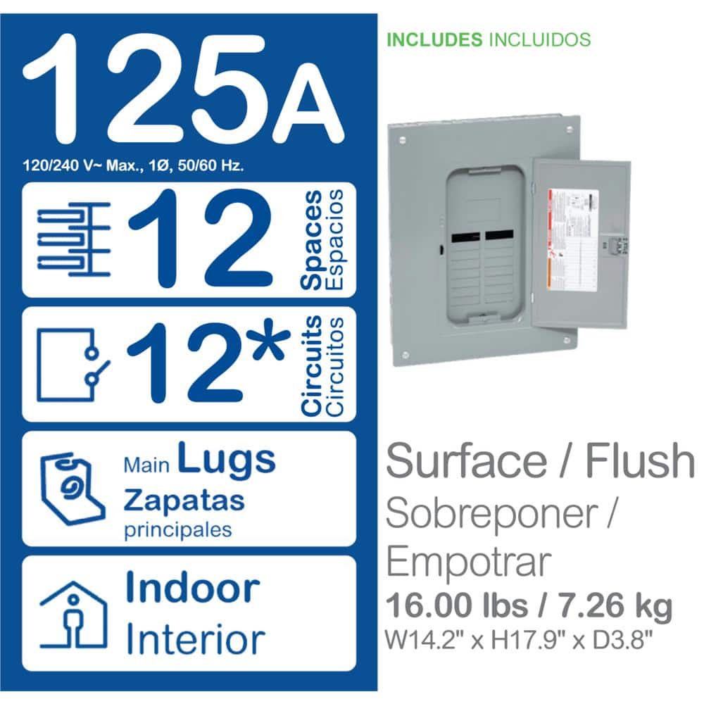 Square D QO 125-Amp 12-Space 24-Circuit Indoor Convertible Plug-On Neutral Load Center - QO12L125PGC