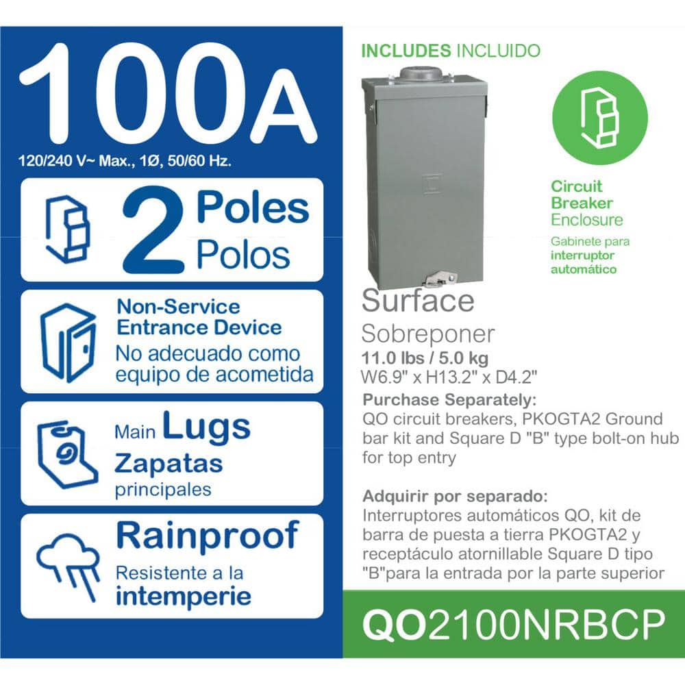 Square D QO 100 Amp 2-Pole Outdoor Circuit Breaker Enclosure with QO2100 Breaker Included