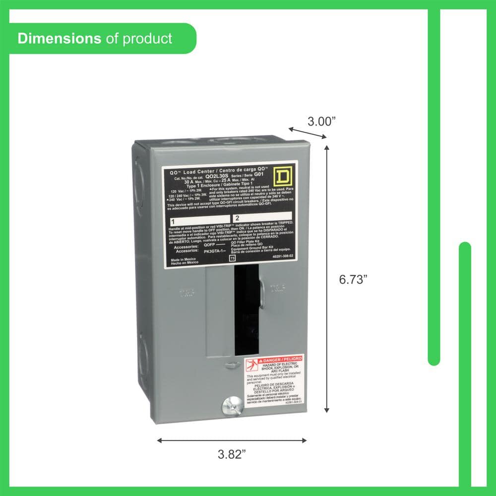 Square D Square D QO Only 30-Amp 2-Space 2-Circuit Indoor Main Lug Load Center - QO2L30SCP