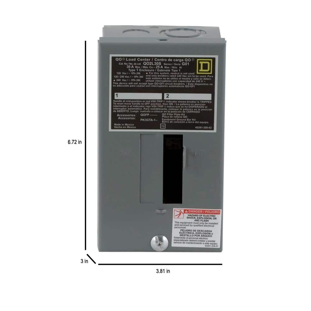 Square D Square D QO Only 30-Amp 2-Space 2-Circuit Indoor Main Lug Load Center - QO2L30SCP