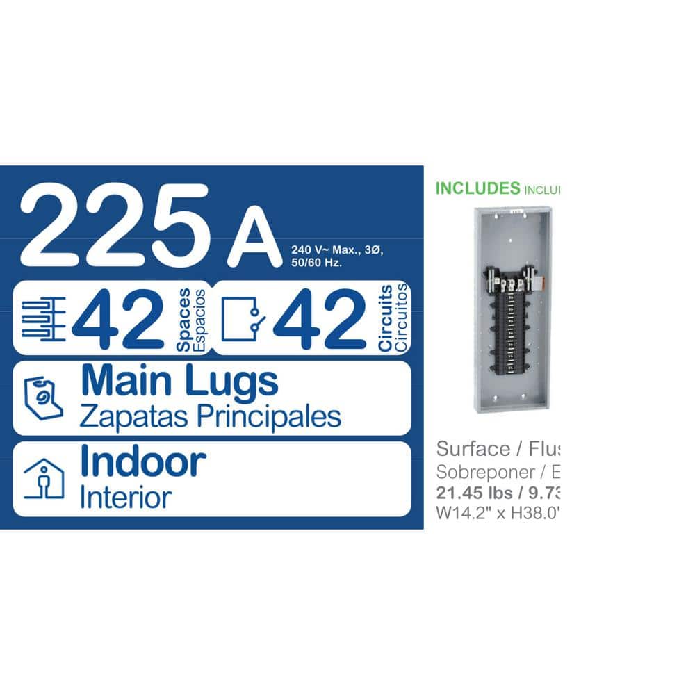 Square D QO 225 Amp 42-Space 42-Circuit 3-Phase Main Lug Load Center with Ground Bar