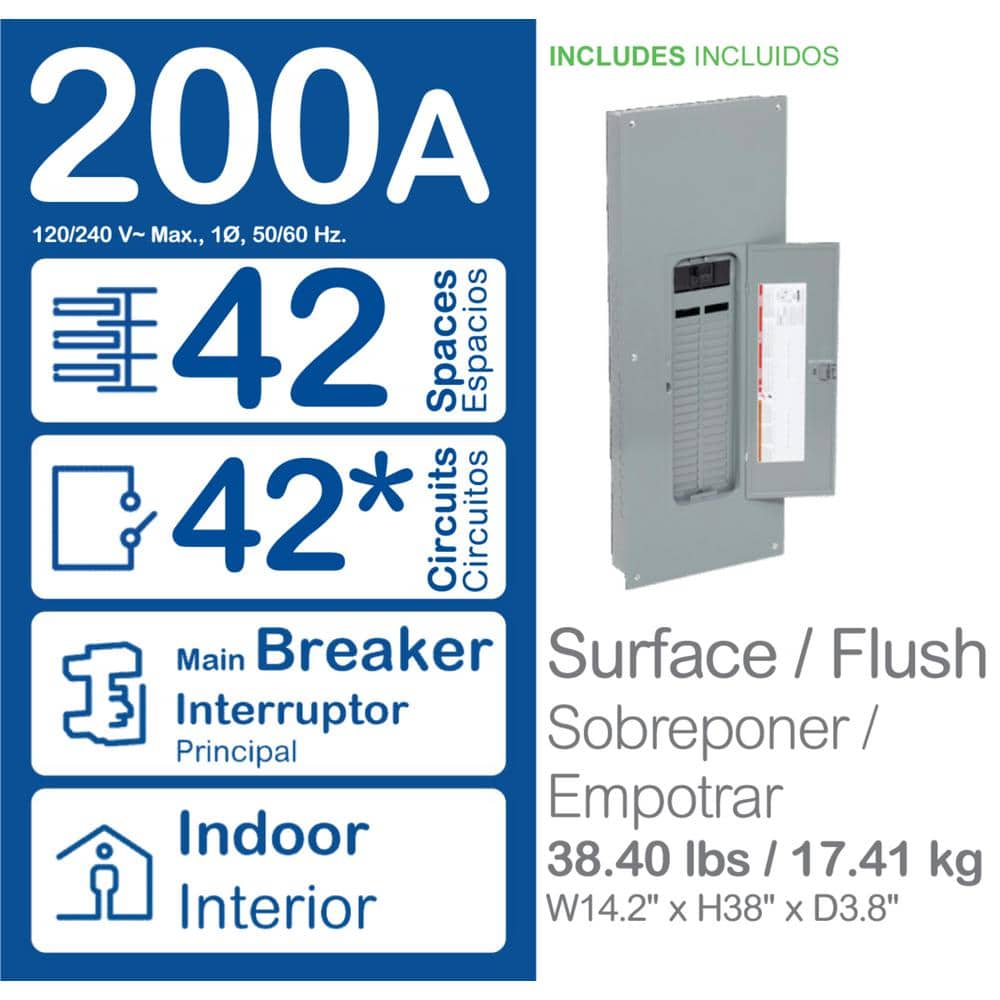 Square D QO 200-Amp 42-Space 42-Circuit Indoor Convertible Plug-On Neutral Load Center - QO42M200PCVP