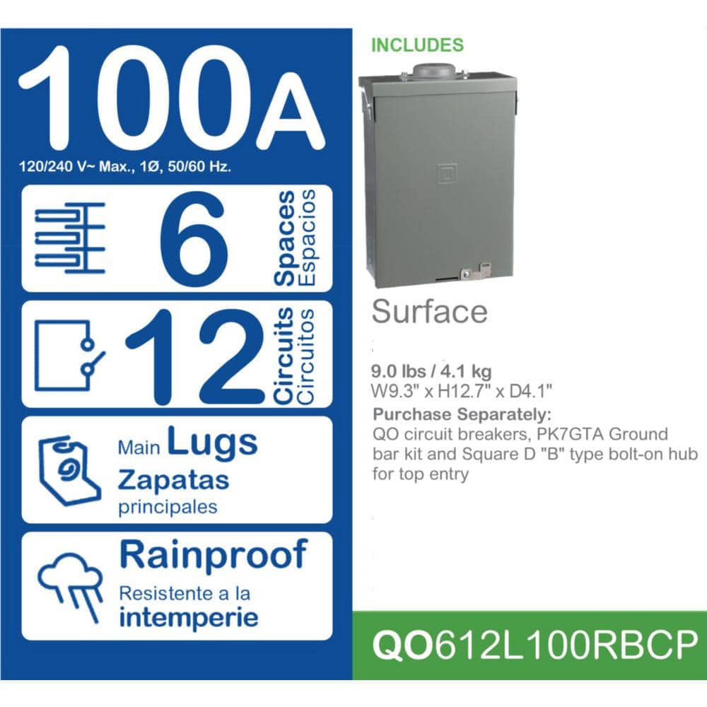Square D 100-Amp 6-Space 12-Circuit Outdoor Main Lug Load Center - QO612L100RBCP
