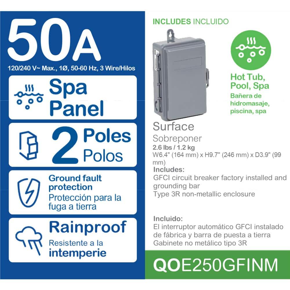 Square D QO 50 Amp 2-Space 4-Circuit Spa Panel Main Lug Load Center
