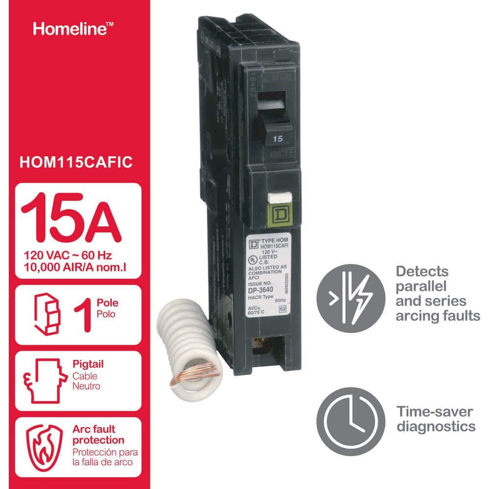 Square D Homeline 15 Amp Single-Pole Combination Arc Fault Circuit Breaker(HOM115CAFIC)