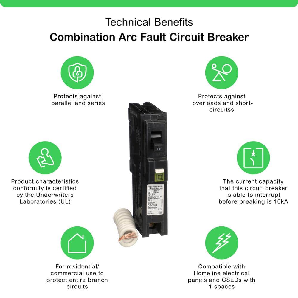 Square D Homeline 15 Amp Single-Pole Combination Arc Fault Circuit Breaker(HOM115CAFIC)
