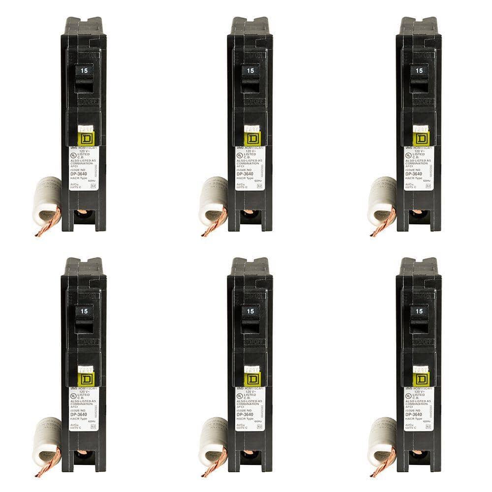 Square D Homeline 15 Amp Single-Pole Combination Arc Fault Circuit Breaker (6-Pack)