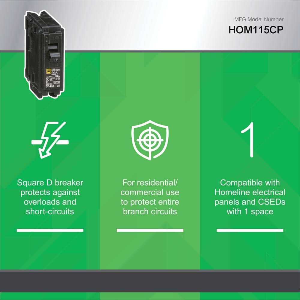 Square D Homeline 15 Amp Single-Pole Circuit Breaker(HOM115CP)