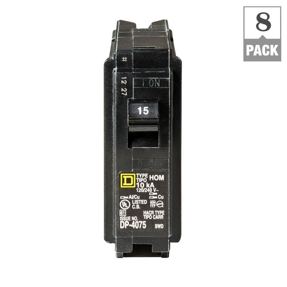 Square D Homeline 15 Amp Single-Pole Circuit Breaker (8-Pack)