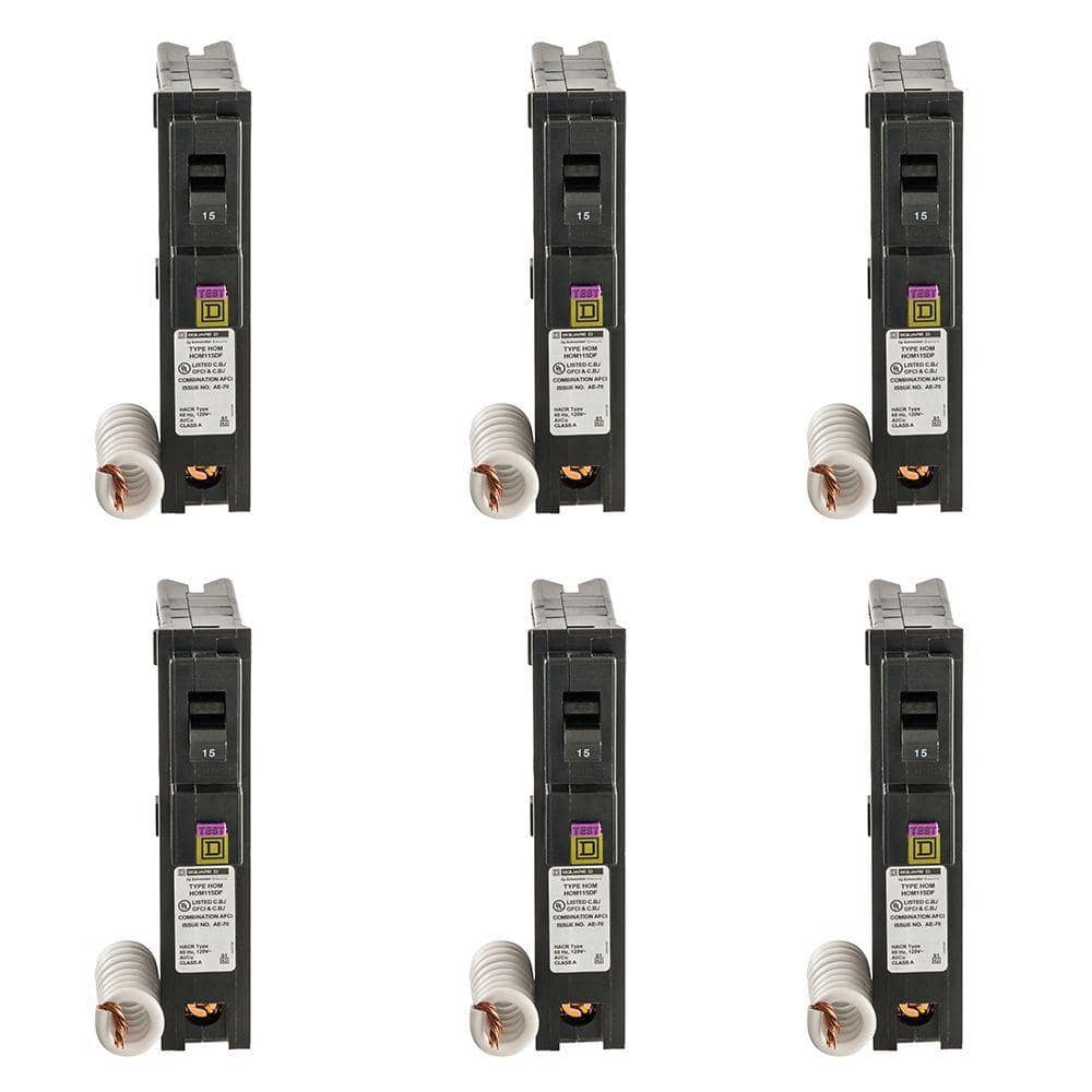 Square D Homeline 15 Amp Single-Pole Dual Function (CAFCI and GFCI) Circuit Breaker (6-Pack)