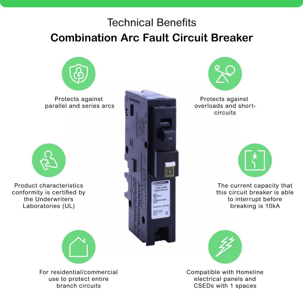 Square D Homeline 15 Amp Single-Pole Plug-On Neutral Combination Arc Fault Circuit Breaker(HOM115PCAFIC)