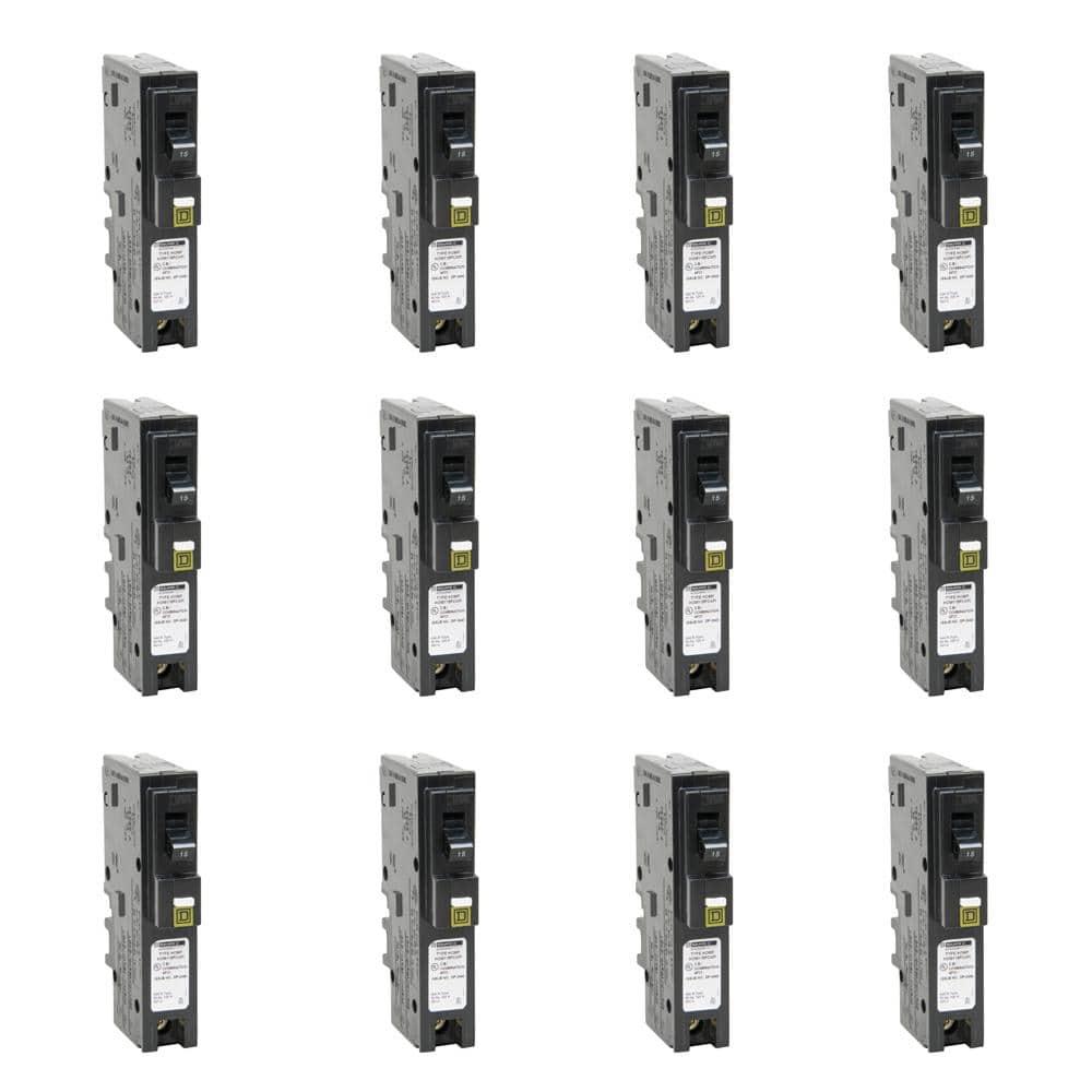 Square D Homeline 15 Amp Single-Pole Plug-On Neutral Combination Arc Fault Circuit Breaker (12-pack)