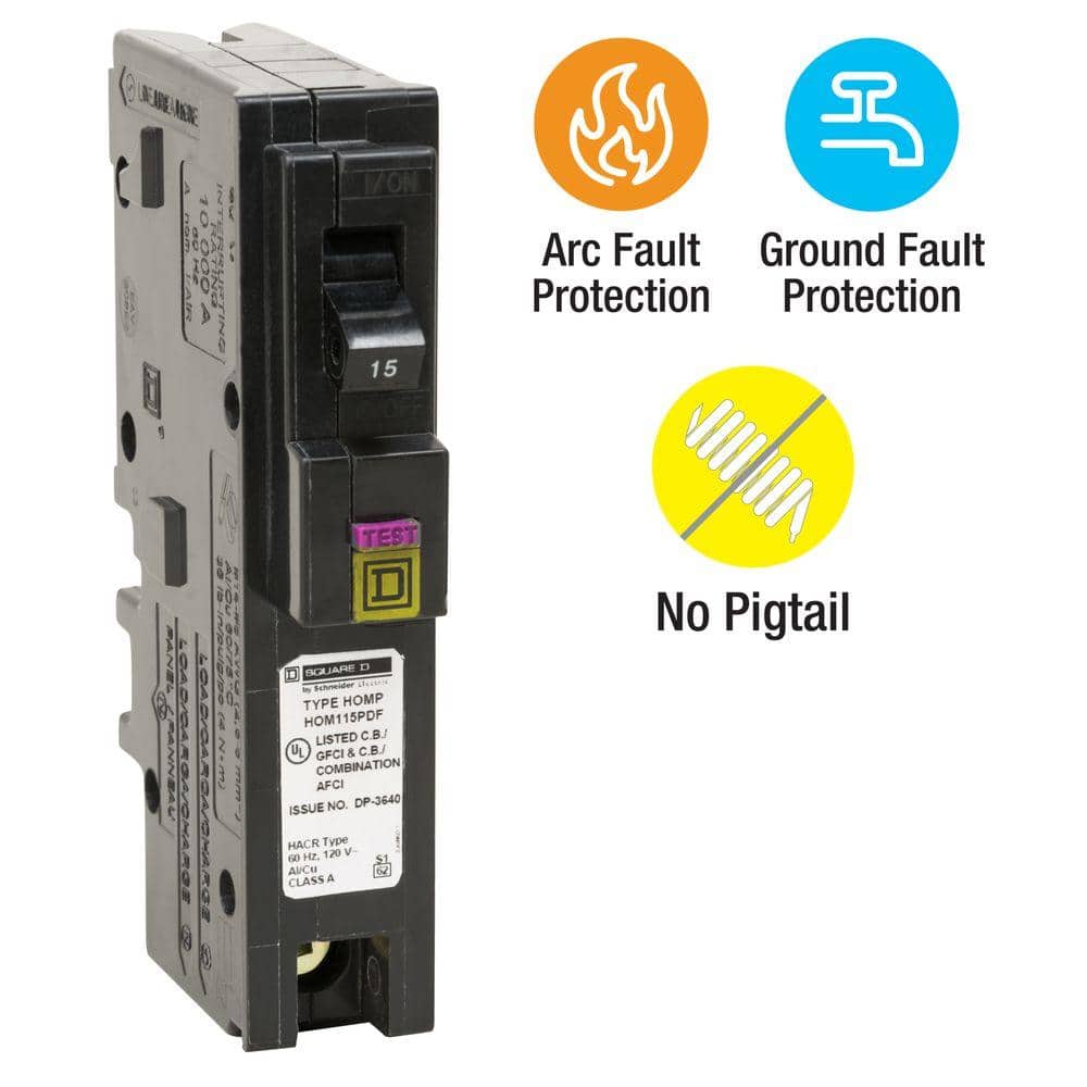 Square D Homeline 15 Amp Single-Pole Plug-On Neutral Dual Function (CAFCI and GFCI) Circuit Breaker