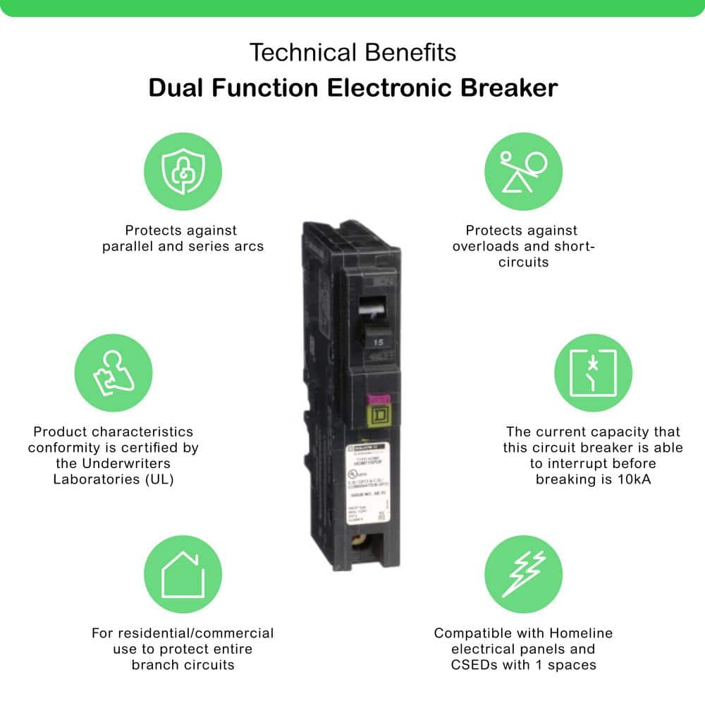 Square D Homeline 15 Amp Single-Pole Plug-On Neutral Dual Function (CAFCI and GFCI) Circuit Breaker