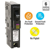 Square D Homeline 15 Amp Single-Pole Plug-On Neutral Dual Function (CAFCI and GFCI) Circuit Breaker (6-Pack)