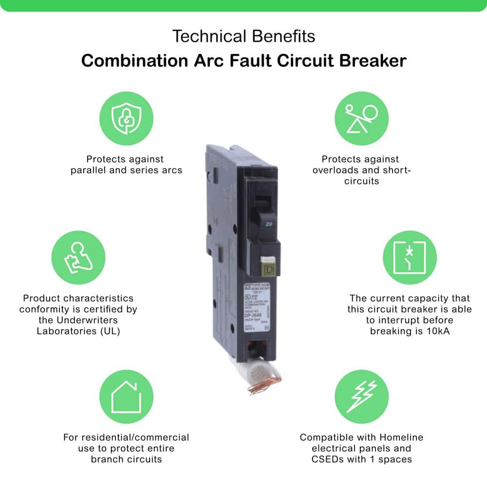 Square D Homeline 20 Amp Single-Pole Combination Arc Fault Circuit Breaker(HOM120CAFIC)