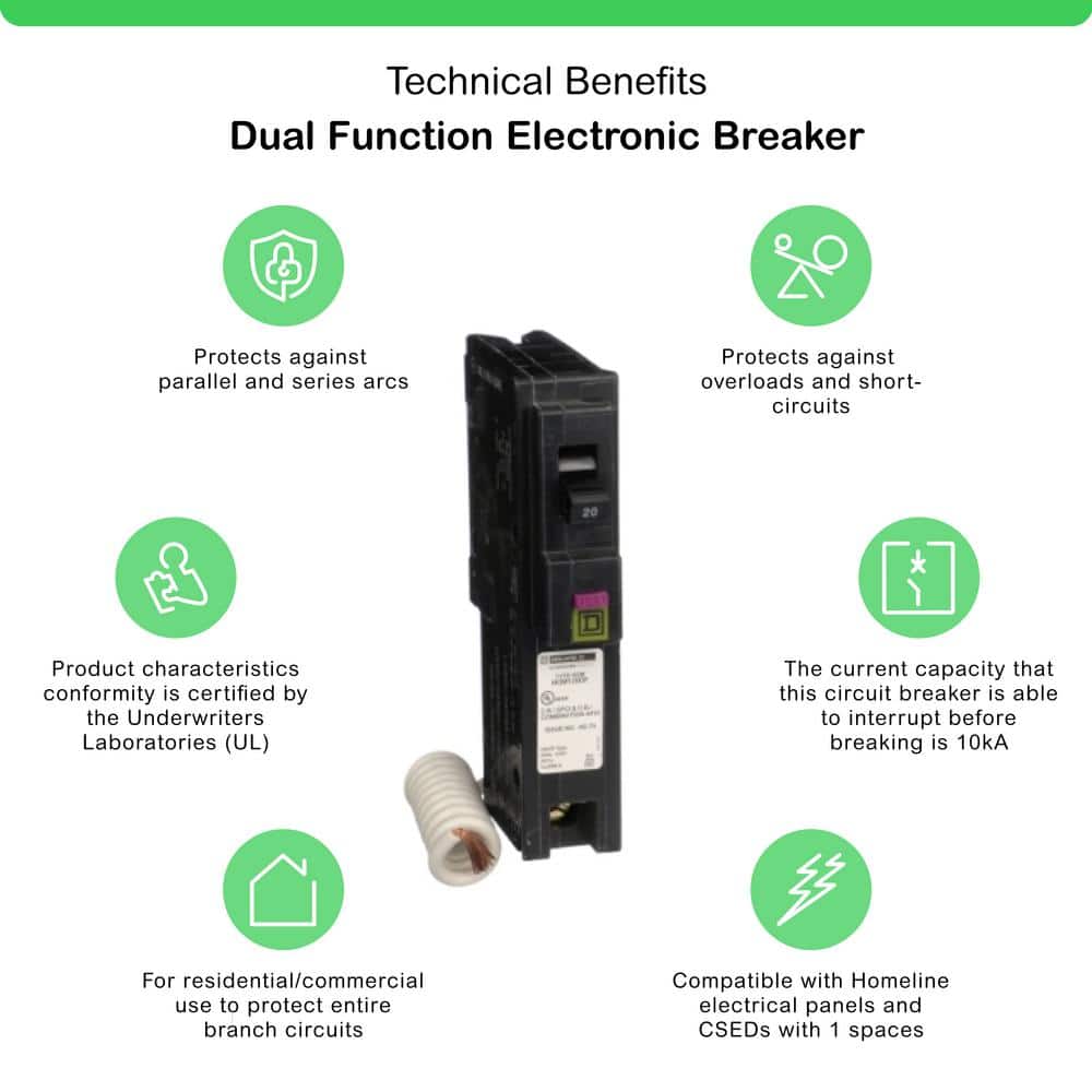 Square D Homeline 20 Amp Single-Pole Dual Function CAFCI/GFCI Circuit Breaker, HOM120DFC