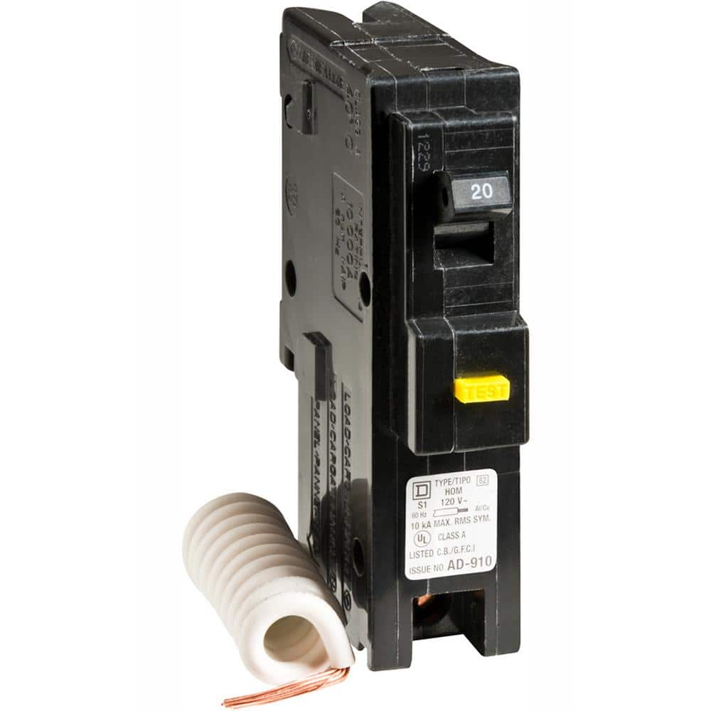 Square D Homeline 20 Amp Single-Pole GFCI Circuit Breaker, Plug-On, 120/240V
