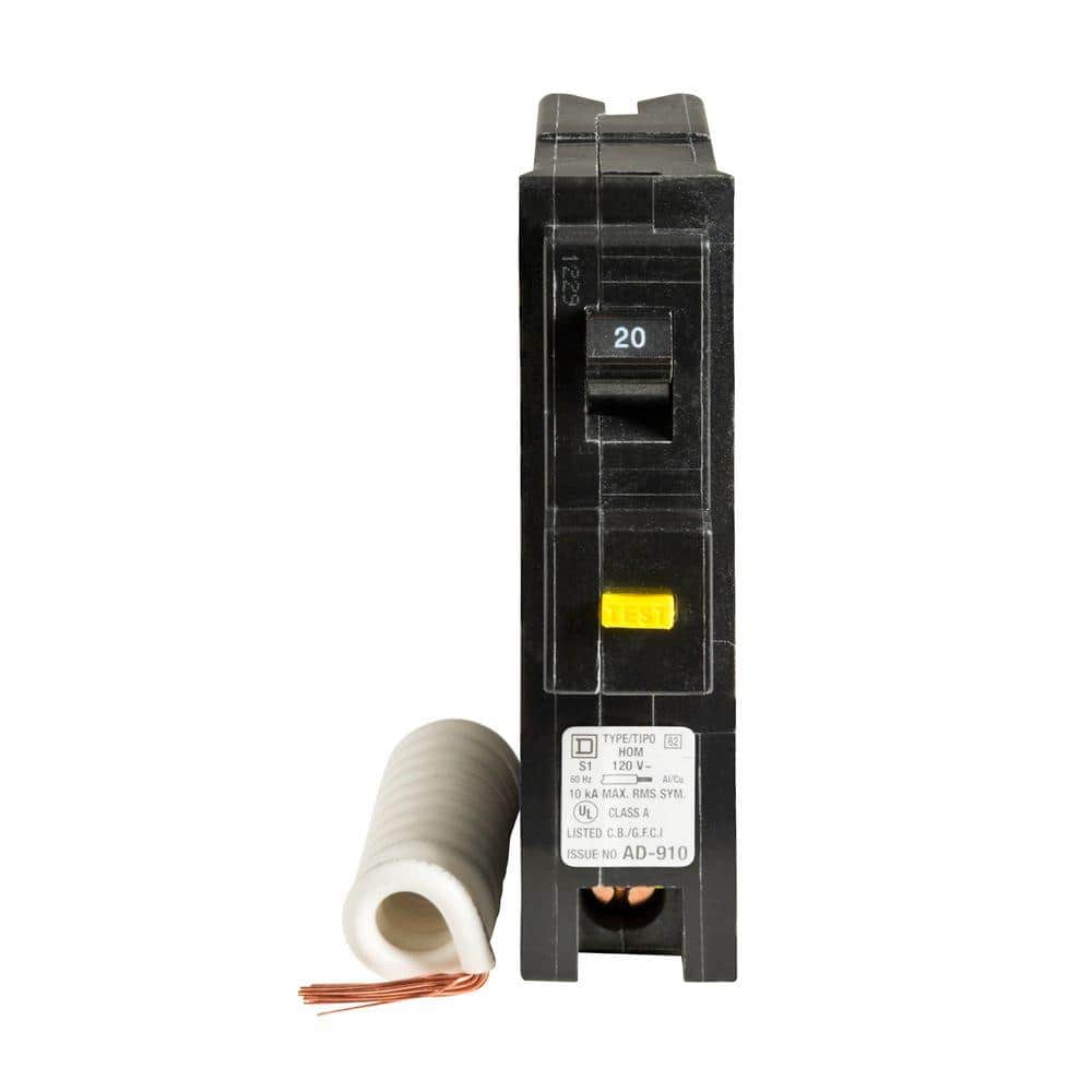 Square D Homeline 20 Amp Single-Pole GFCI Circuit Breaker, Plug-On, 120/240V
