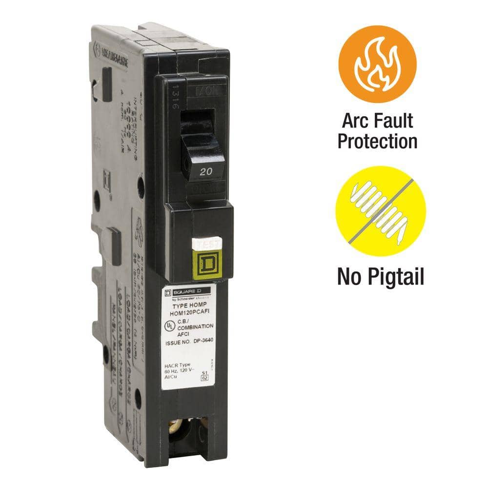 Square D Homeline 20 Amp Single-Pole Plug-On Neutral Combination Arc Fault Circuit Breaker(HOM120PCAFIC)