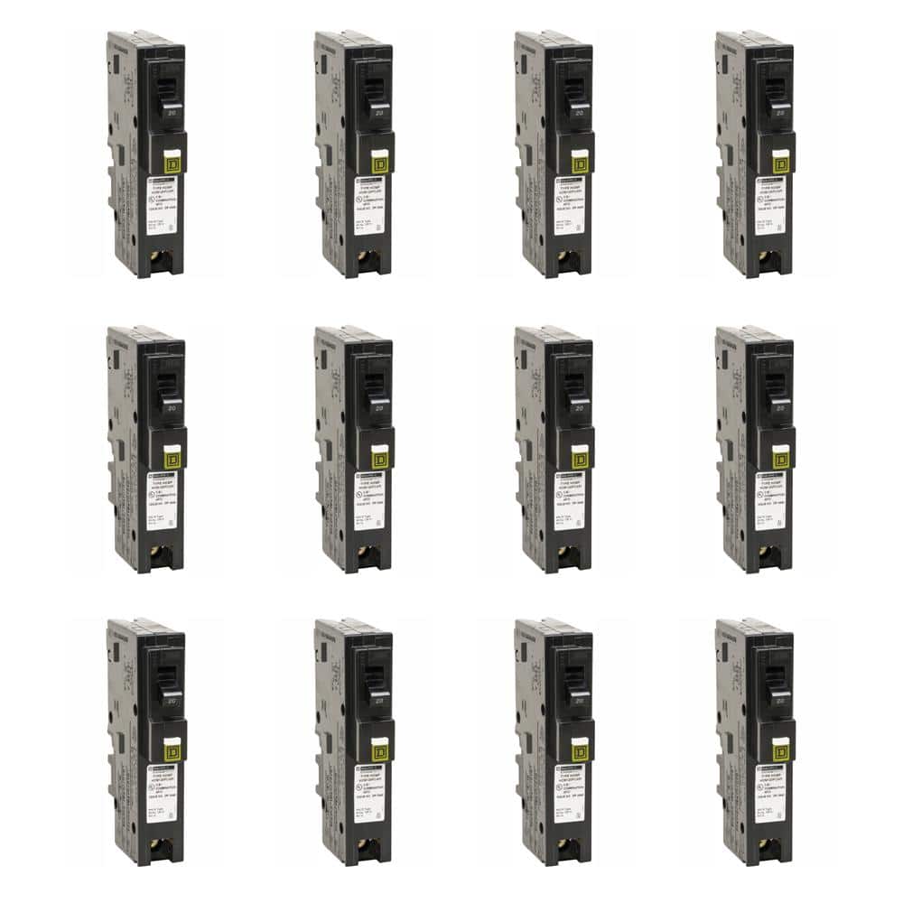 Square D Homeline 20 Amp Single-Pole Plug-On Neutral Combination Arc Fault Circuit Breaker (12-pack)