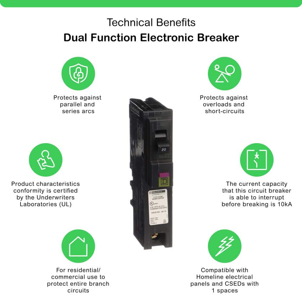 Square D Homeline 20 Amp Single-Pole Plug-On Neutral Dual Function (CAFCI and GFCI) Circuit Breaker