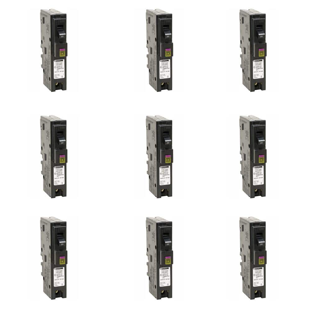 Square D Homeline 20 Amp Single-Pole Plug-On Neutral Dual Function (CAFCI and GFCI) Circuit Breaker (9-pack)