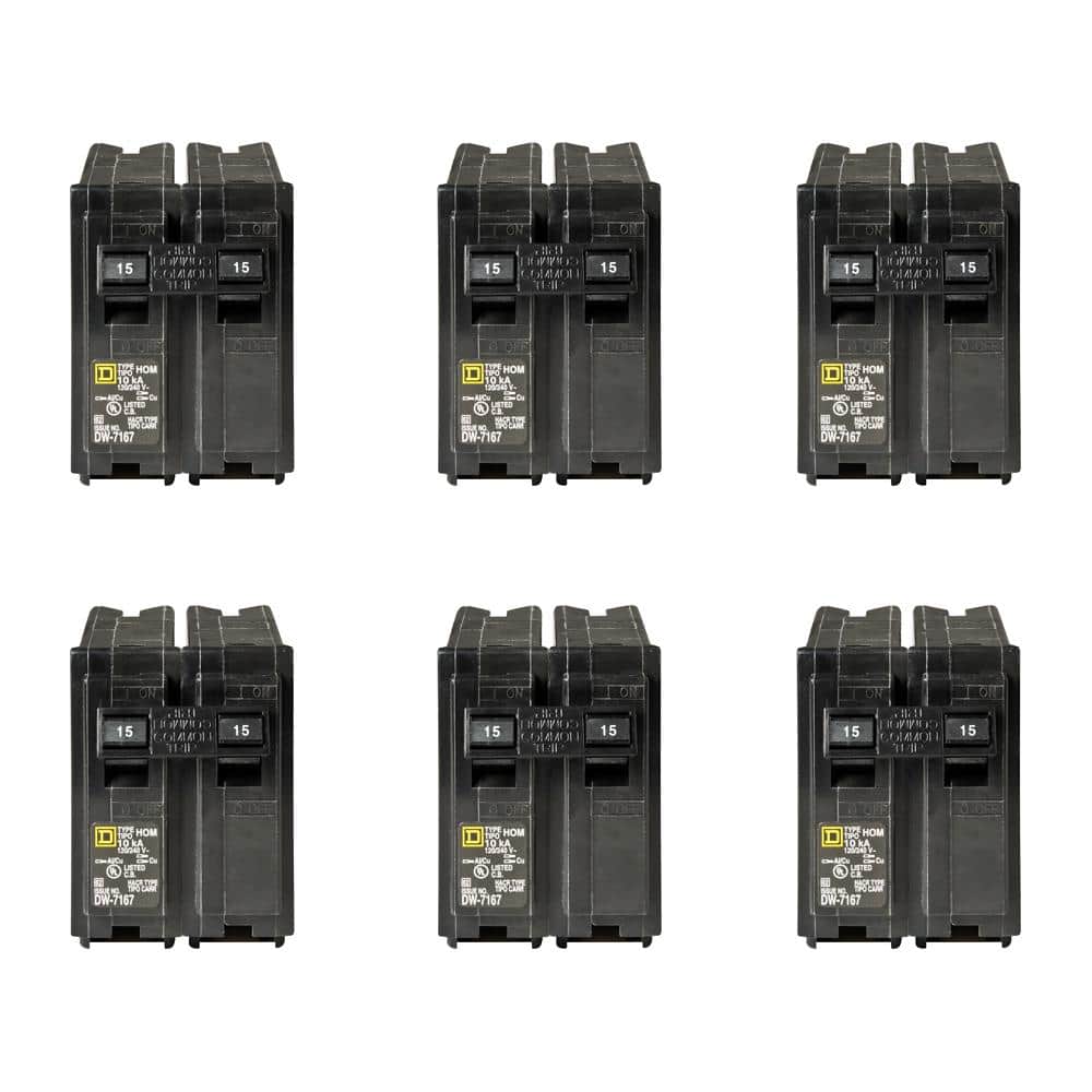 Square D Homeline 15 Amp 2-Pole Circuit Breaker (6-pack)