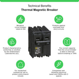 Square D Homeline 25 Amp 2-Pole Circuit Breaker, HOM225CP, 120/240V, 10kA AIC