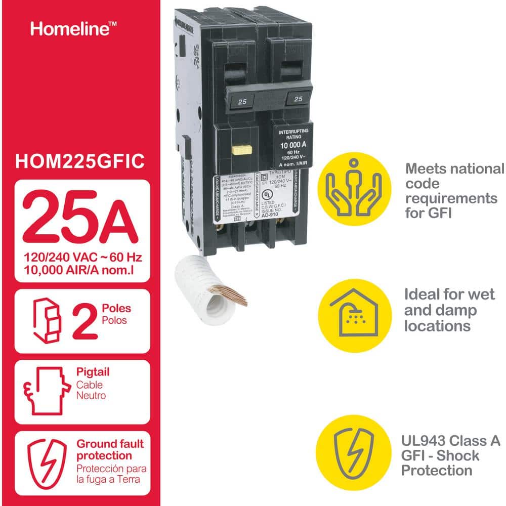 Square D Homeline 25 Amp 2-Pole GFCI Circuit Breaker