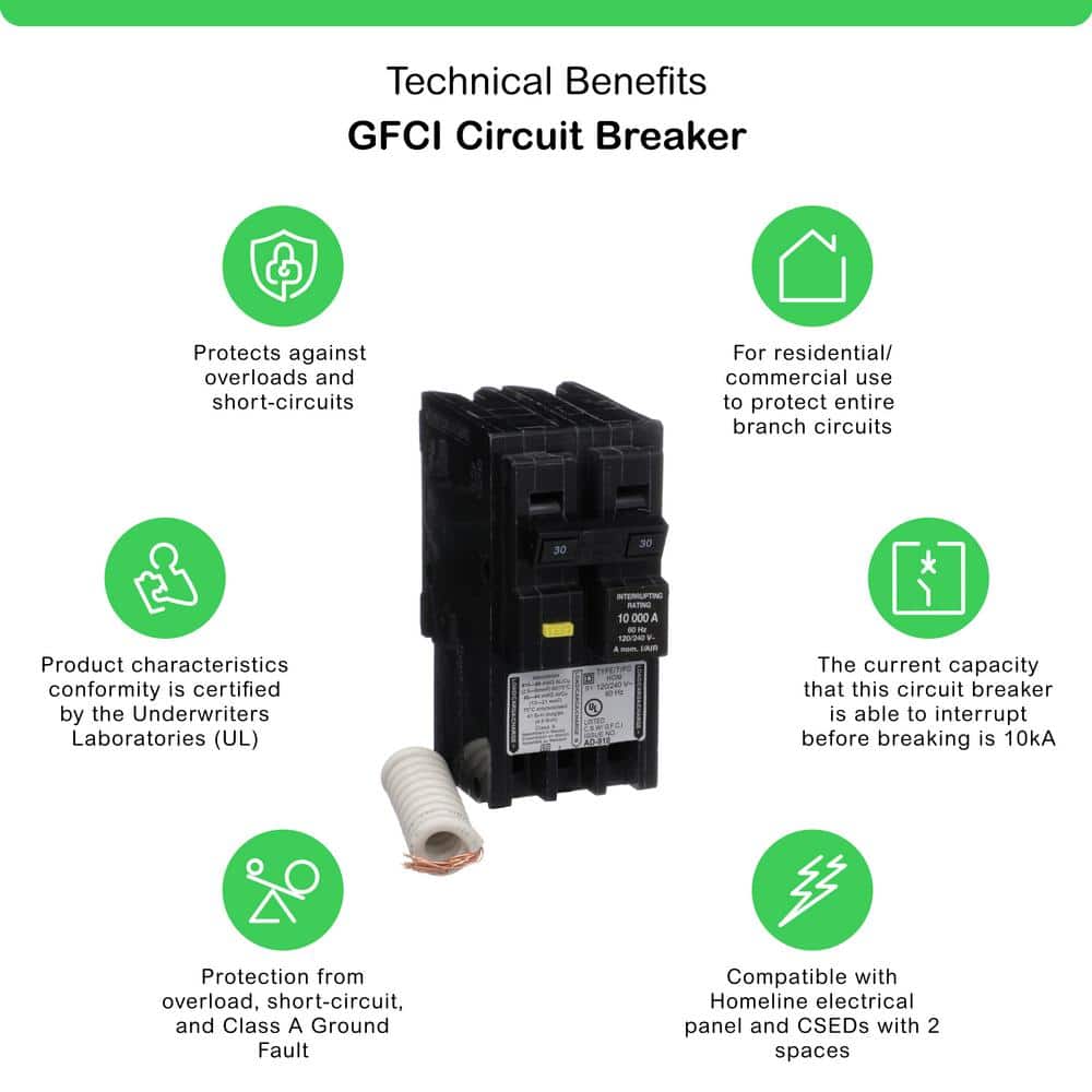 Square D Homeline 30 Amp 2-Pole GFCI Circuit Breaker
