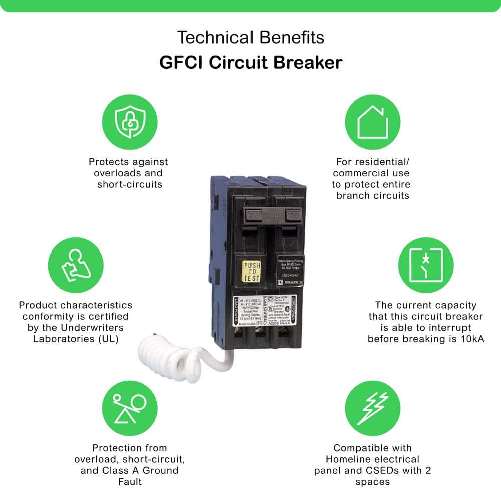 Square D Homeline 50 Amp 2-Pole GFCI Circuit Breaker