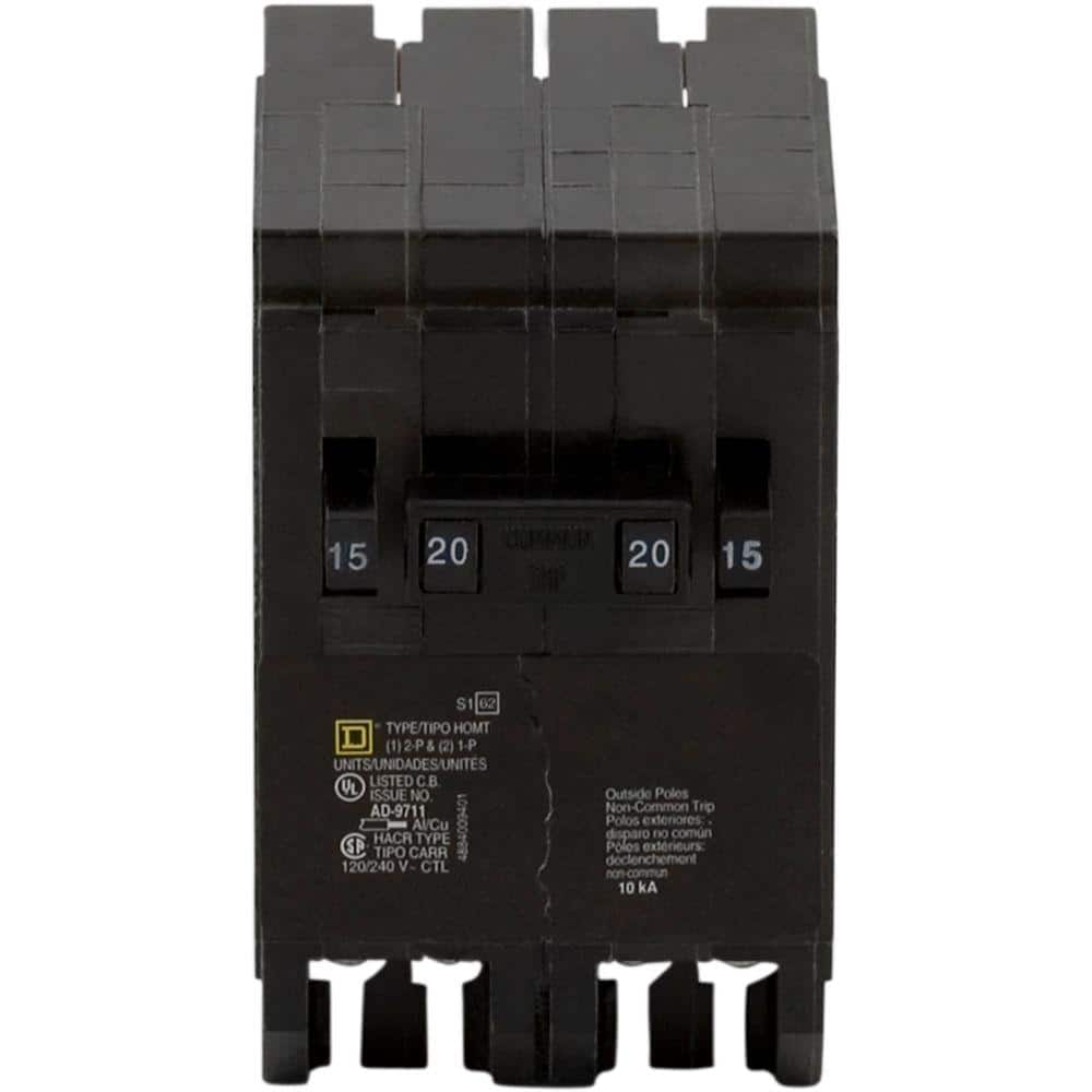 Square D Homeline 2-15 Amp Single-Pole 1-20 Amp 2-Pole Quad Tandem Circuit Breaker