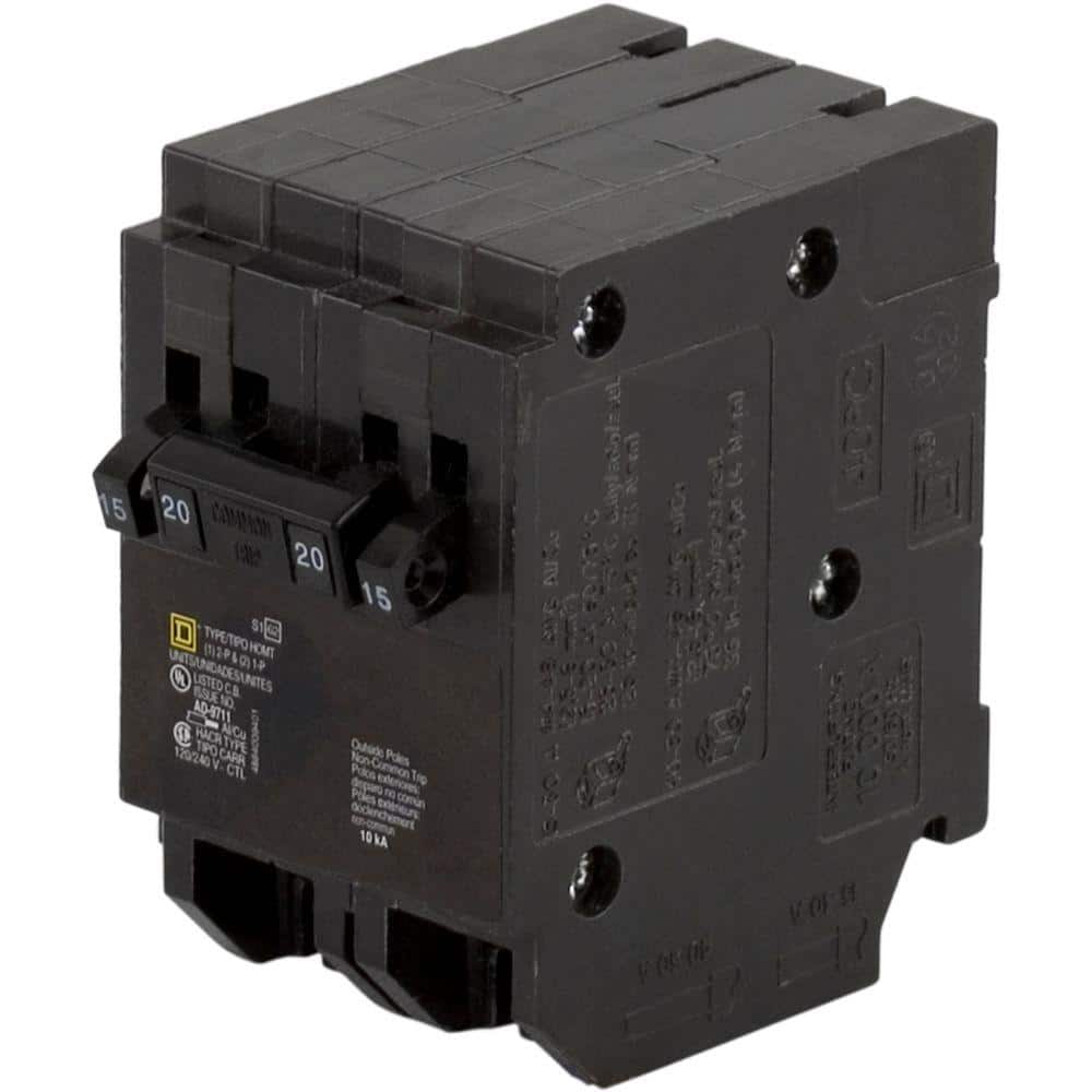 Square D Homeline 2-15 Amp Single-Pole 1-20 Amp 2-Pole Quad Tandem Circuit Breaker