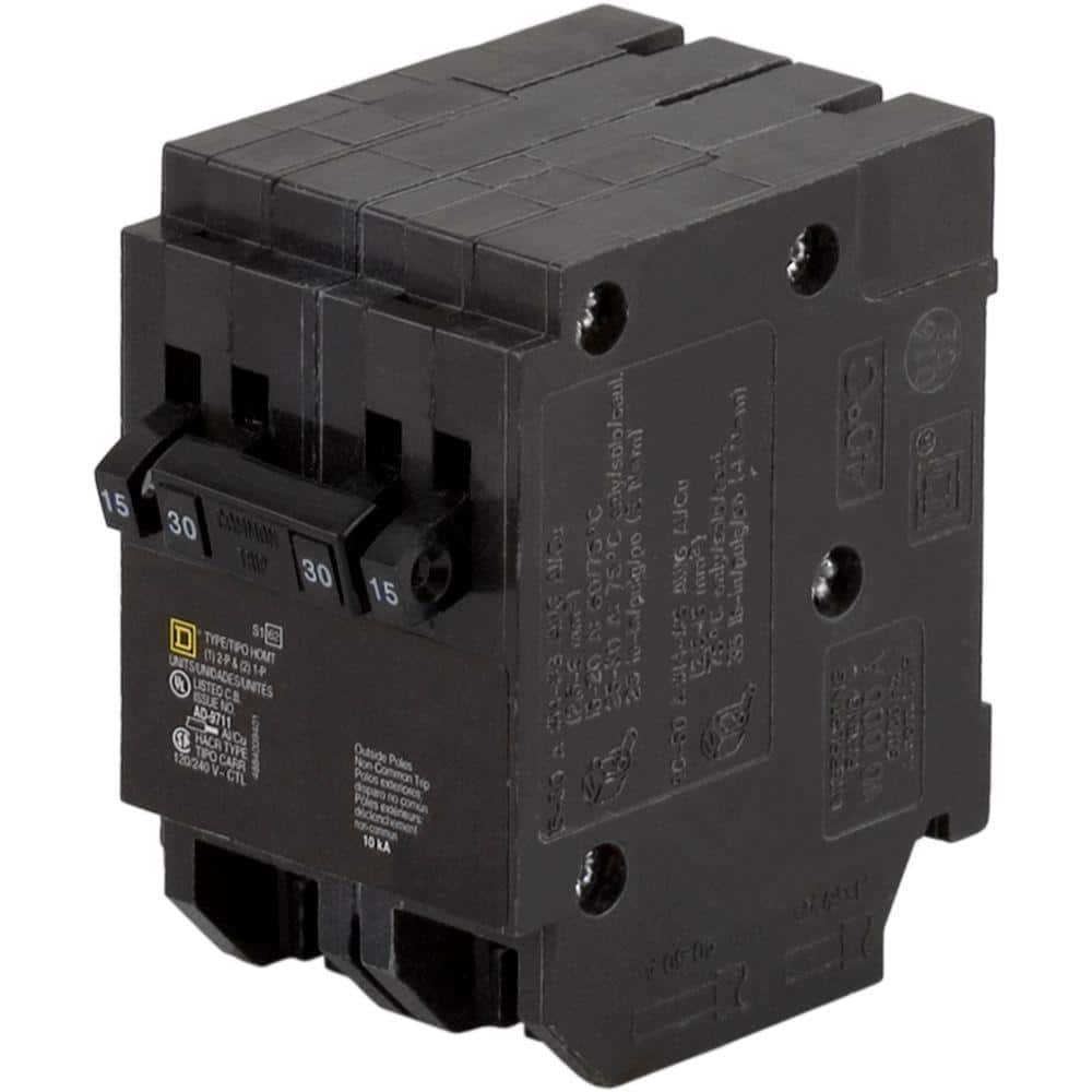 Square D Homeline 2-15 Amp Single-Pole 1-30 Amp 2-Pole Quad Tandem Circuit Breaker