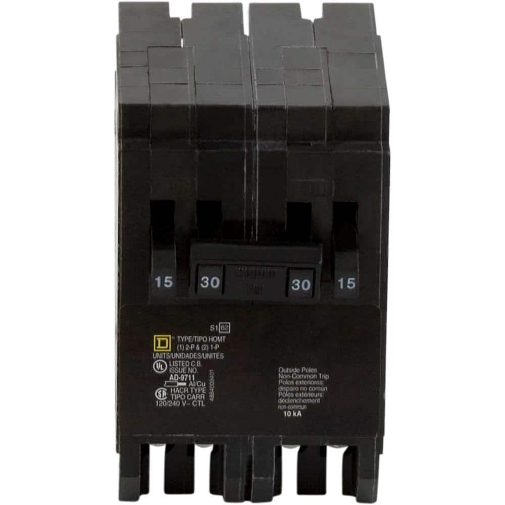 Square D Homeline 2-15 Amp Single-Pole 1-30 Amp 2-Pole Quad Tandem Circuit Breaker