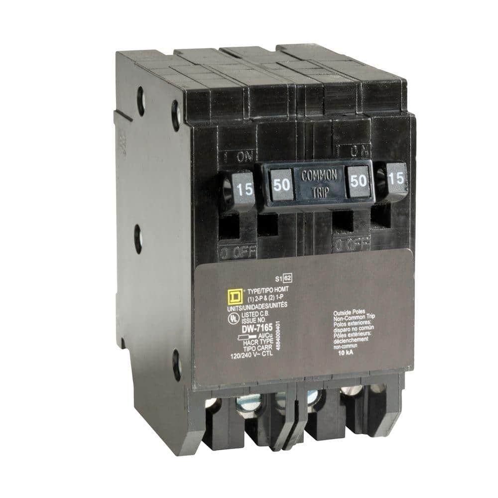 Square D Homeline (2) 15 Amp Single-Pole (1) 50 Amp 2-Pole Quad Tandem Circuit Breaker