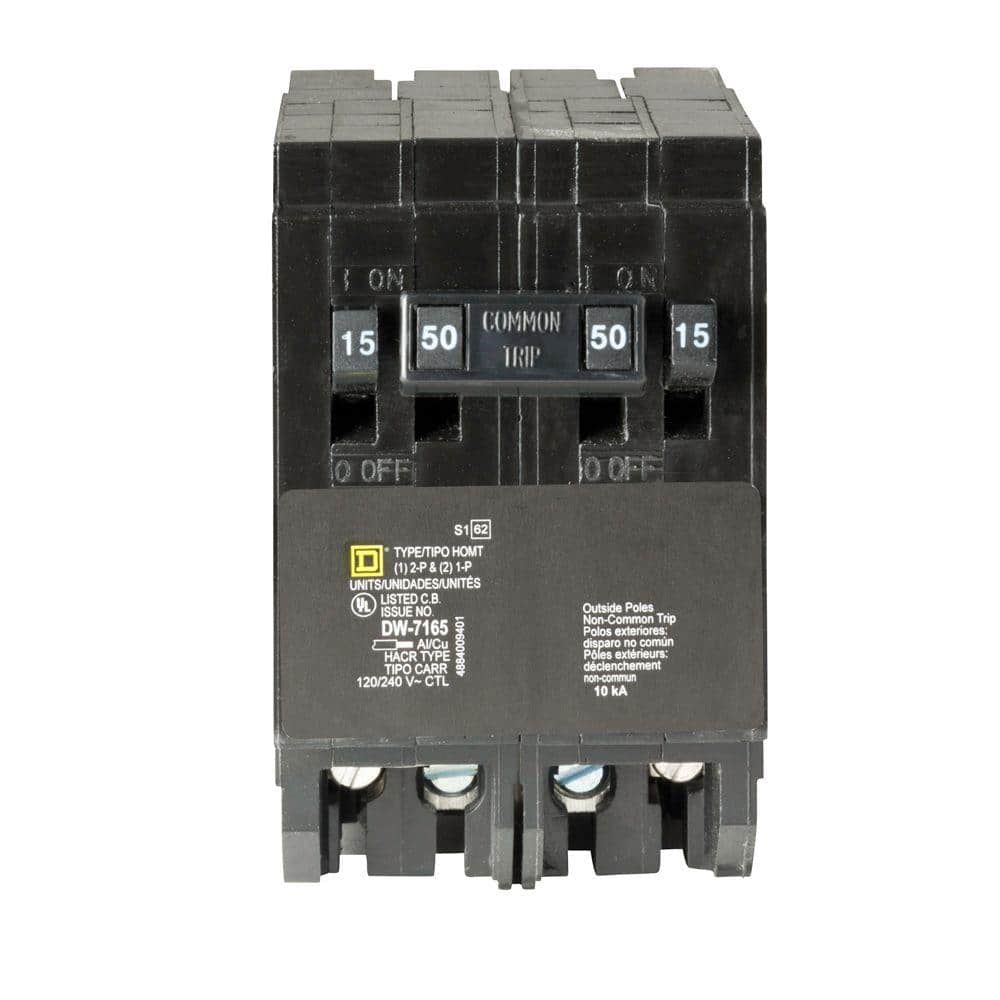 Square D Homeline (2) 15 Amp Single-Pole (1) 50 Amp 2-Pole Quad Tandem Circuit Breaker