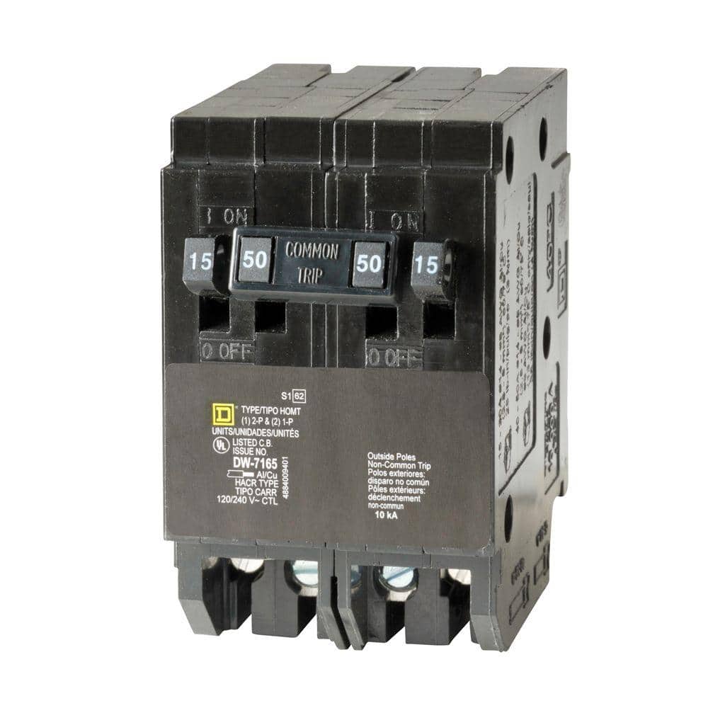 Square D Homeline (2) 15 Amp Single-Pole (1) 50 Amp 2-Pole Quad Tandem Circuit Breaker