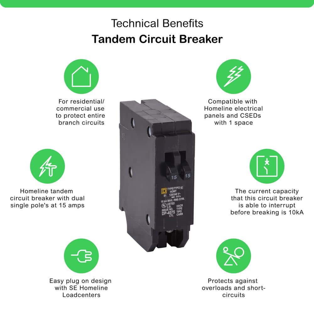 Square D Homeline 2-15 Amp Single-Pole Tandem Circuit Breaker, HOMT1515CP