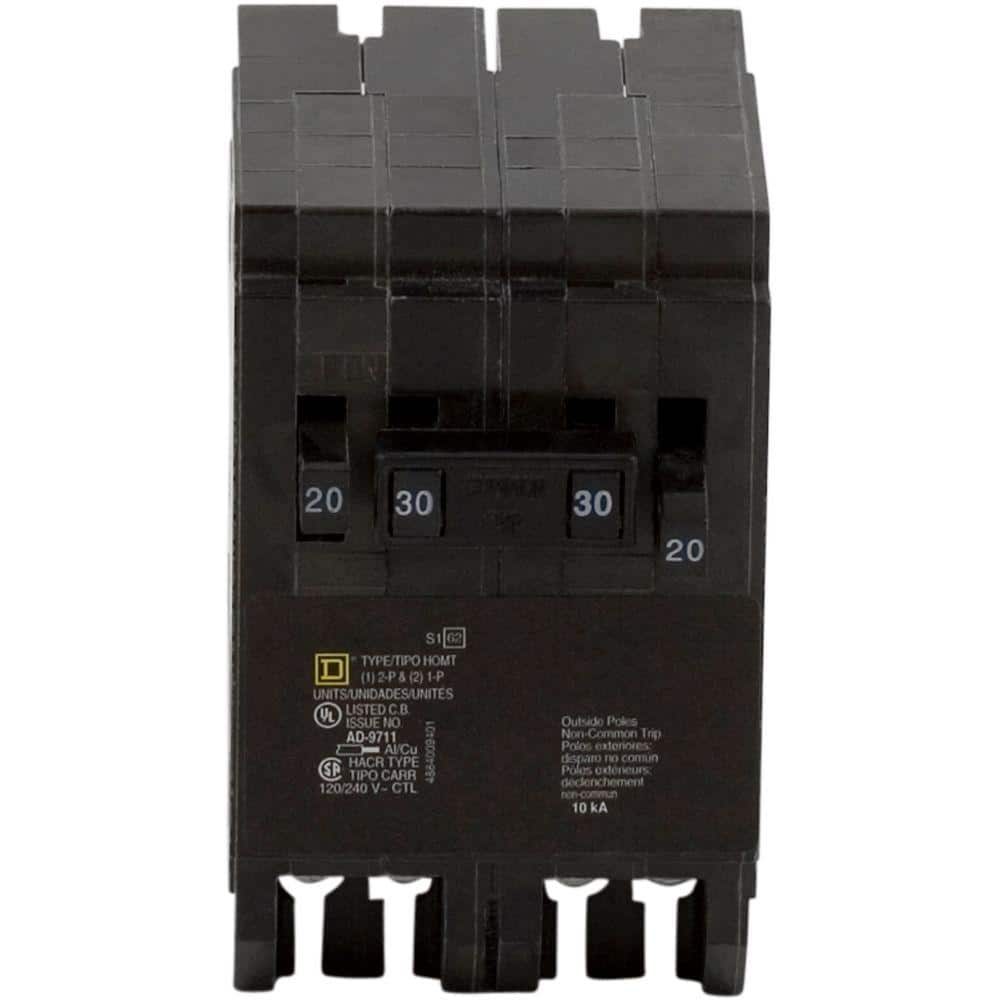 Square D Homeline 2-20 Amp Single-Pole 1-30 Amp 2-Pole Quad Tandem Circuit Breaker