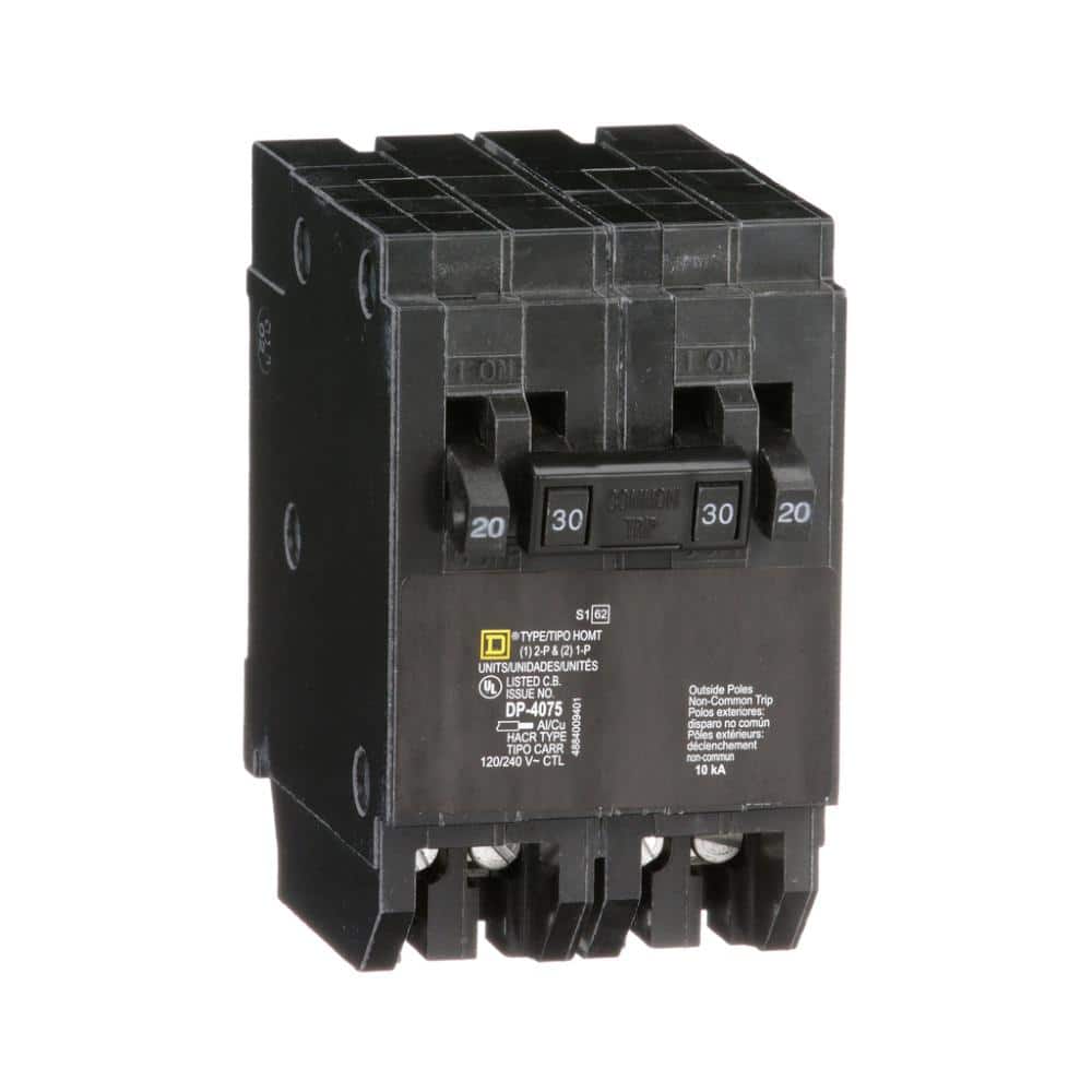 Square D Homeline 2-20 Amp Single-Pole 1-30 Amp 2-Pole Quad Tandem Circuit Breaker