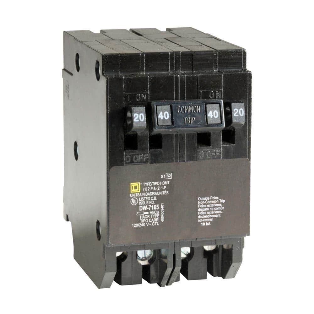 Square D Homeline (2) 20 Amp Single-Pole (1) 40 Amp 2-Pole Quad Tandem Circuit Breaker