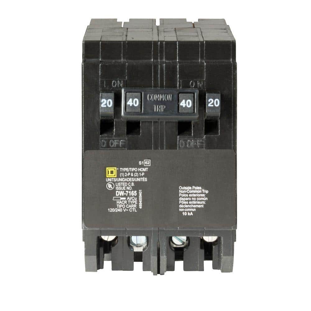 Square D Homeline (2) 20 Amp Single-Pole (1) 40 Amp 2-Pole Quad Tandem Circuit Breaker