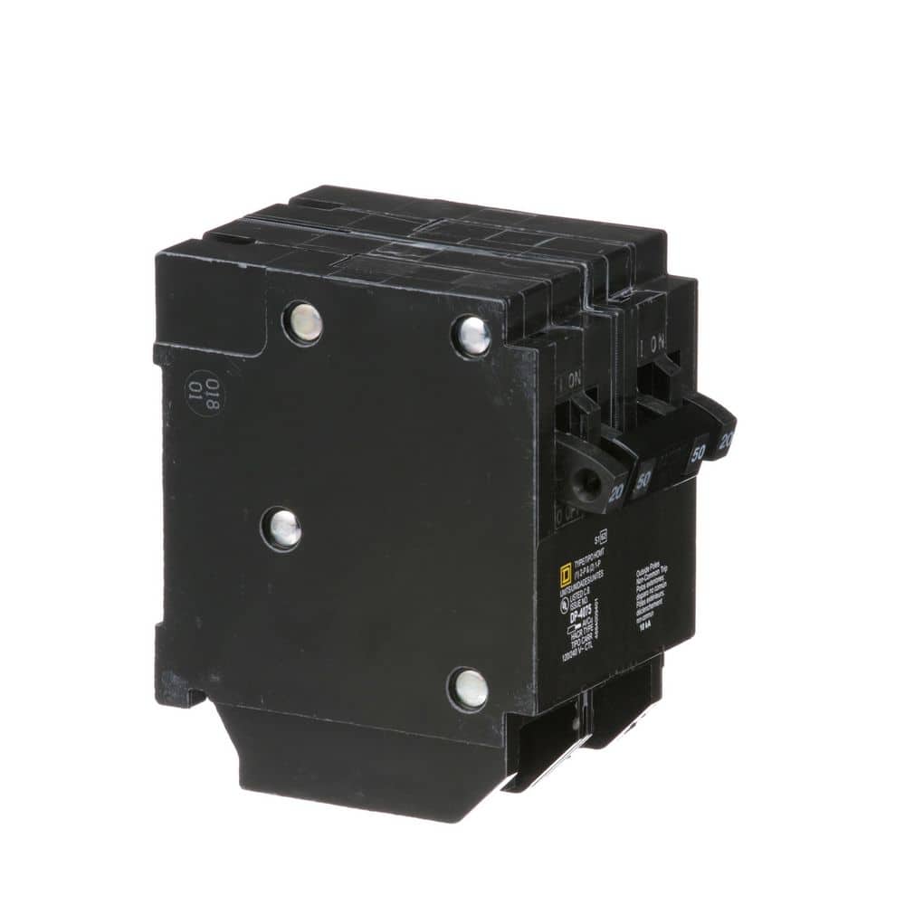 Square D Homeline 2-20 Amp Single-Pole 1-50 Amp 2-Pole Quad Tandem Circuit Breaker