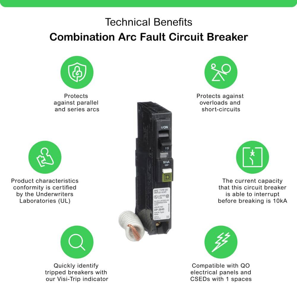Square D QO 15 Amp Single-Pole Combination Arc Fault Circuit Breaker(QO115CAFIC)