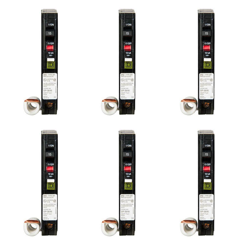 Square D QO 15 Amp Single-Pole Combination Arc Fault Circuit Breaker (6-Pack)