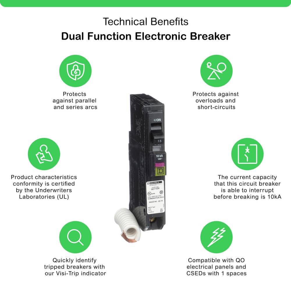 Square D QO 15 Amp Single-Pole Dual Function (CAFCI and GFCI) Circuit Breaker