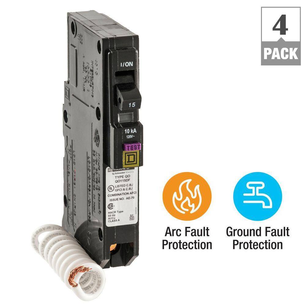 Square D QO 15 Amp Single-Pole Dual Function (CAFCI and GFCI) Circuit Breaker (4-Pack)