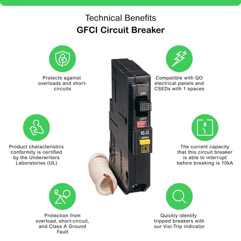 Square D QO Qwik-Gard 15 Amp Single-Pole GFCI Circuit Breaker